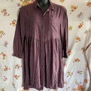 Sundance Purple Button-Up Shirt Dress Women's L Fall Winter Layering Essentials